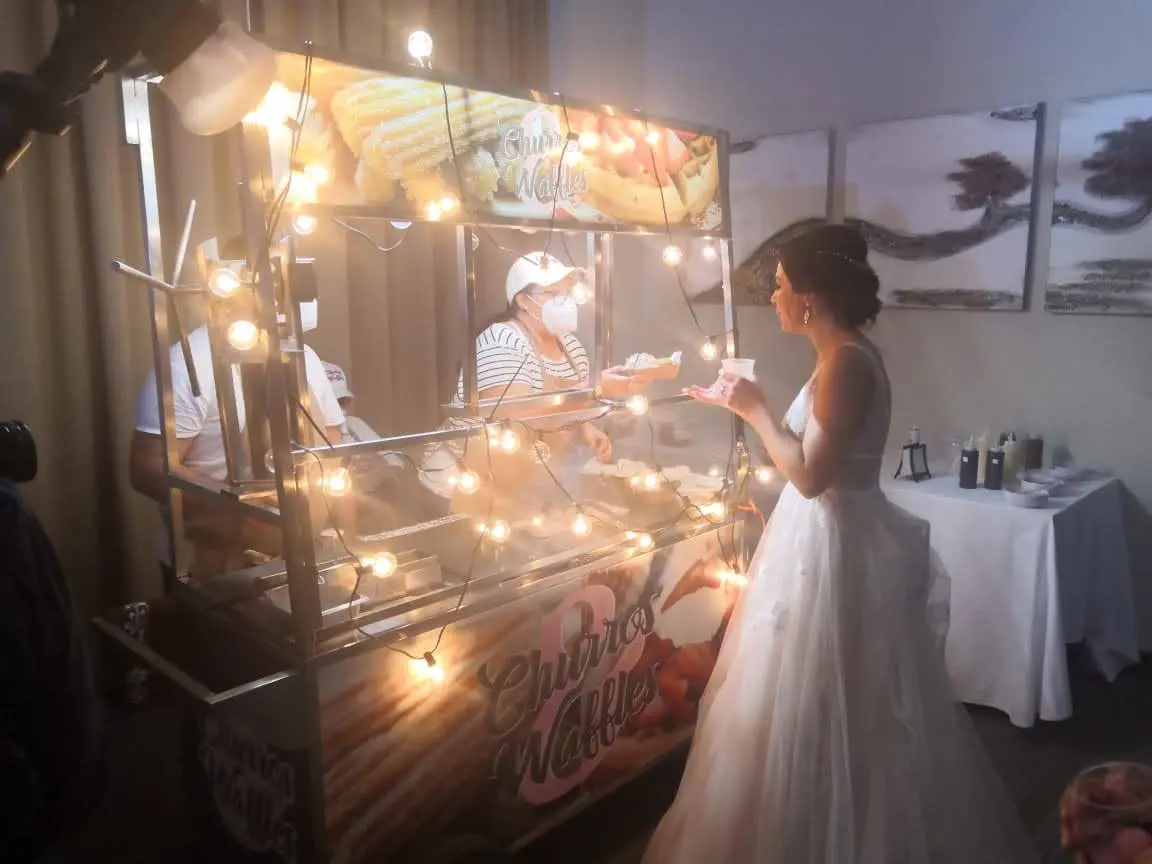 The first Oh! My Churros wedding station, freshly styled for a resort wedding