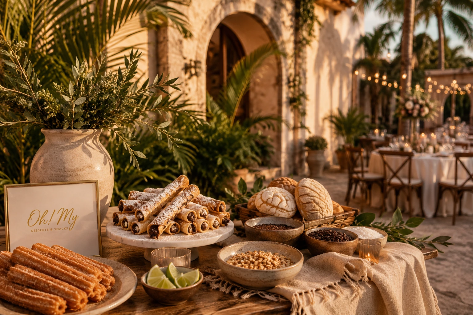 Elegant Mexican desserts and snacks experience surrounded by tropical greenery in Cancún