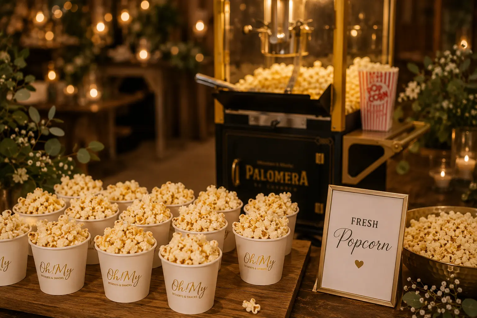 Fresh popcorn served warm at an event